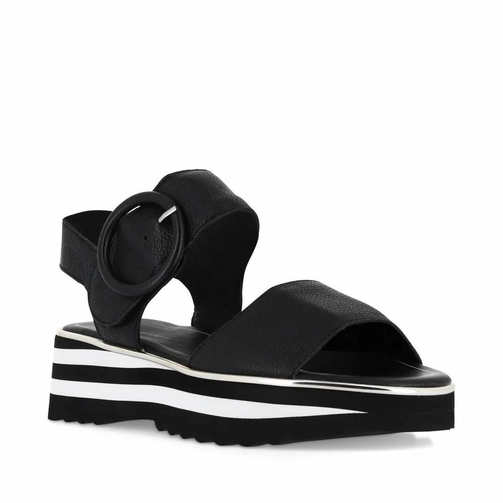 NEW DJANGO & JULIETTE women's harlows platform sandal in black leather